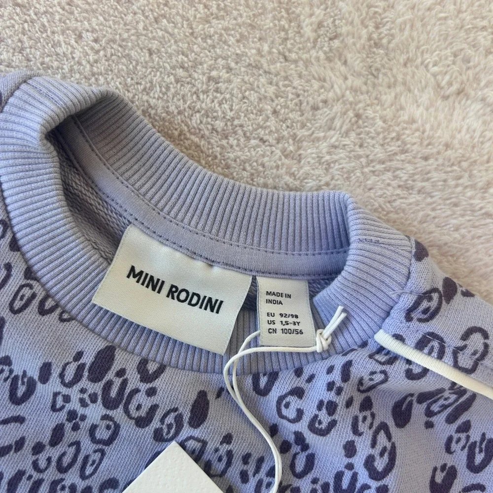Mini Rodini Purple Leopard Print Sweatshirt and Shorts Set 92/98 1.5-3Y NWT